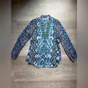 Hale Bob Embellished V-neck Long Sleeves Colorful Boho Tunic Size S